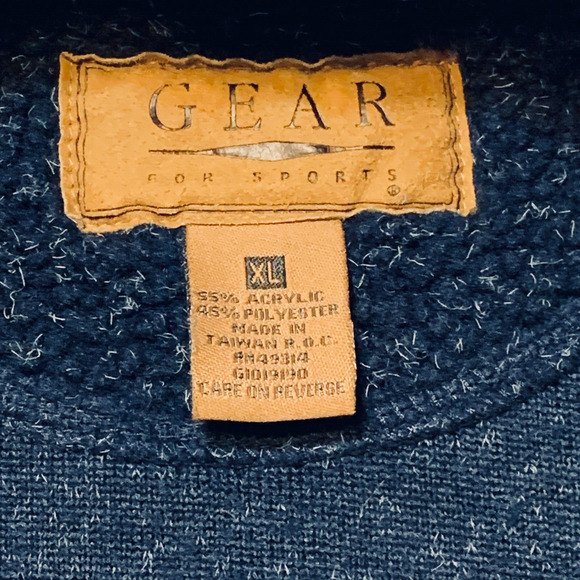 Y2K Gear For Sports Sherpa Fleece Sweater XL Navy Marled Gray Trim Pullover - Picture 3 of 7